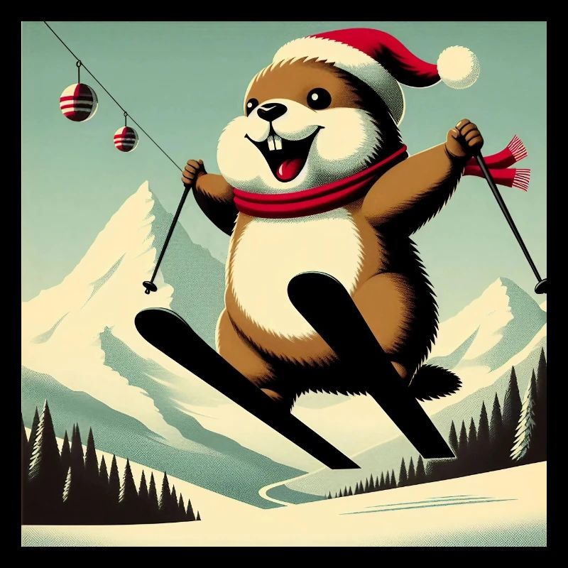 Marmotte Ski Affiche Vintage