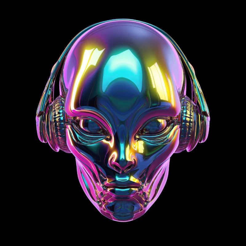 Chromatischer Alien-Kopf mit Kopfhörern