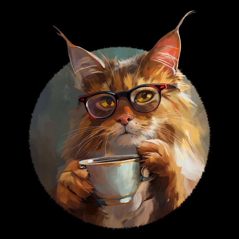 Illustration de Chat avec sa tasse de café