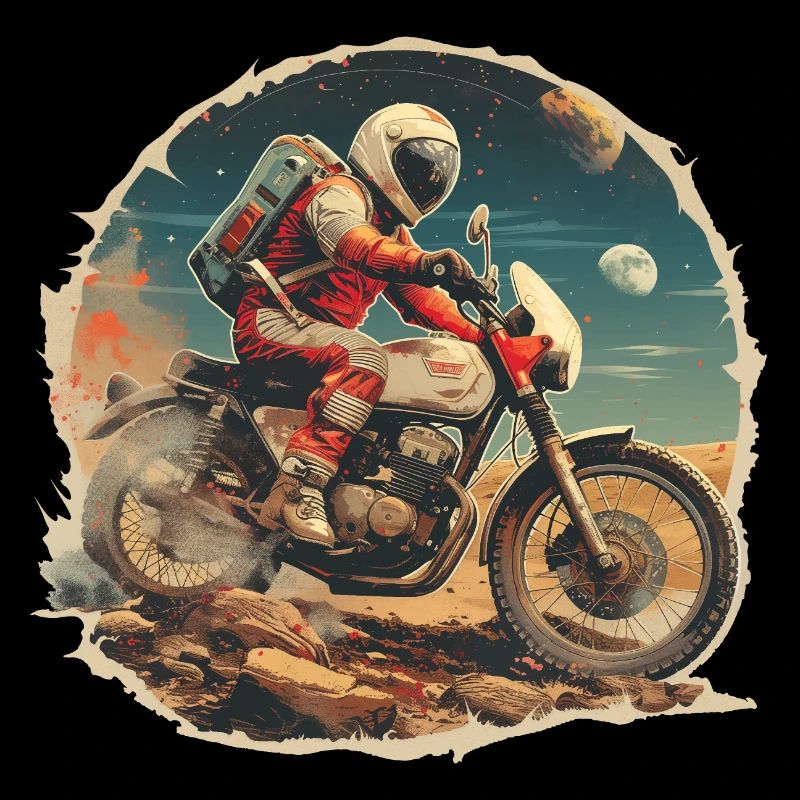 Ein Astronaut auf dem Motorrad