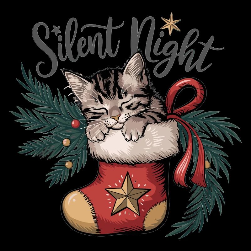 Douce nuit – Chaton en bas de Noël