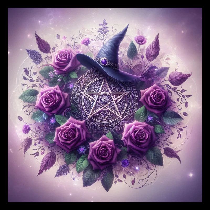  Pentagramm mit Hexen Hut Lila