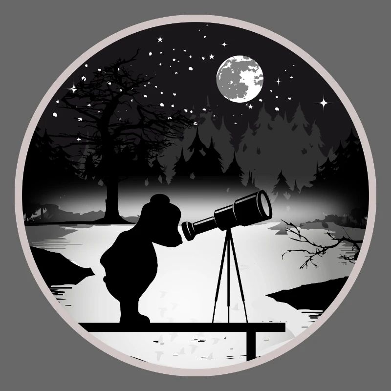 Bear with telescope under the starry sky