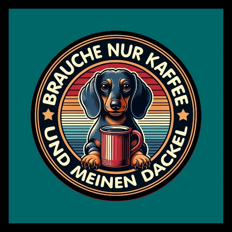 Dog dachshund with coffee cup humorous