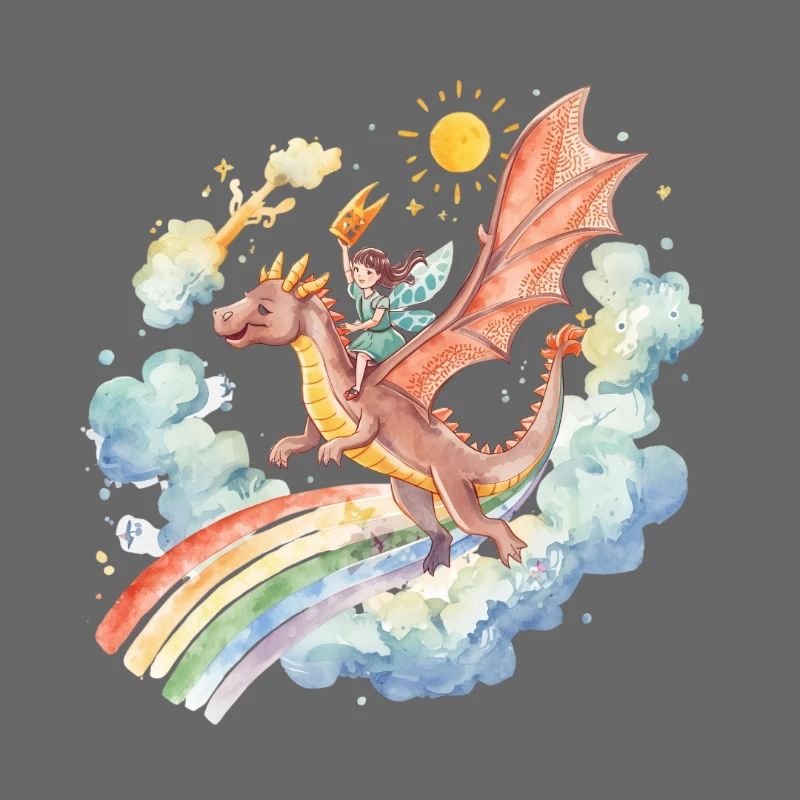 Mädchen mit Drachen und Regenbogen