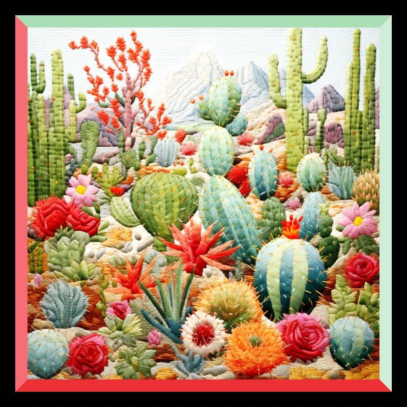 Collection de cactus brodés, paysage de jardin