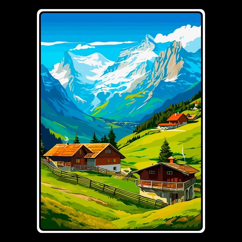 Alpines Bergdorf-Szene