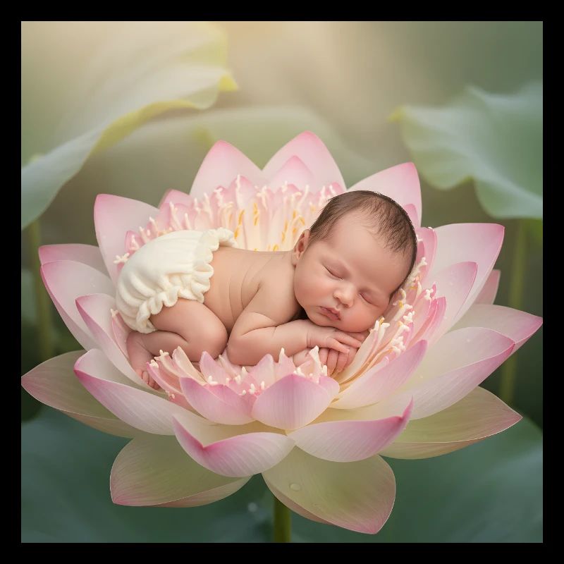 Couche Bébé Dormant Sur Fleur De Lotus Ouverte