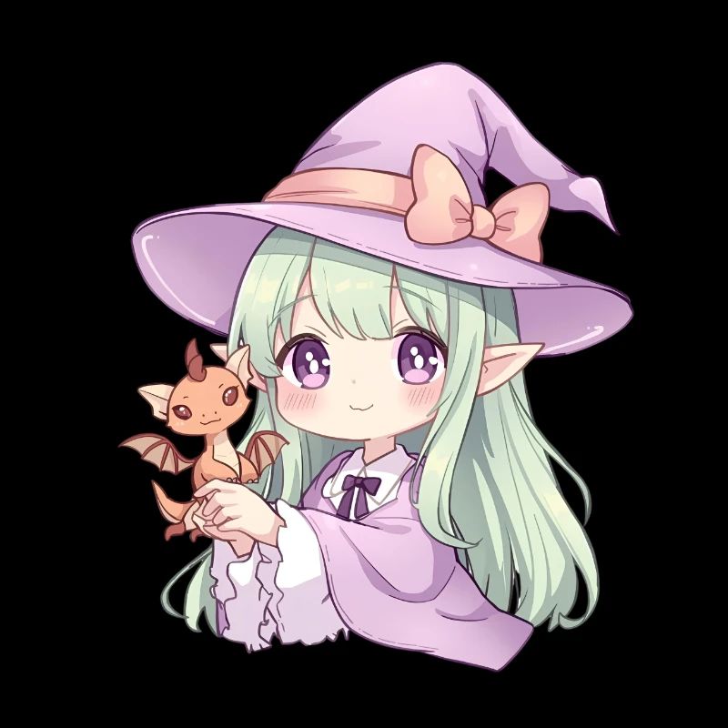 Kawaii Anime Hexe mit Drachen
