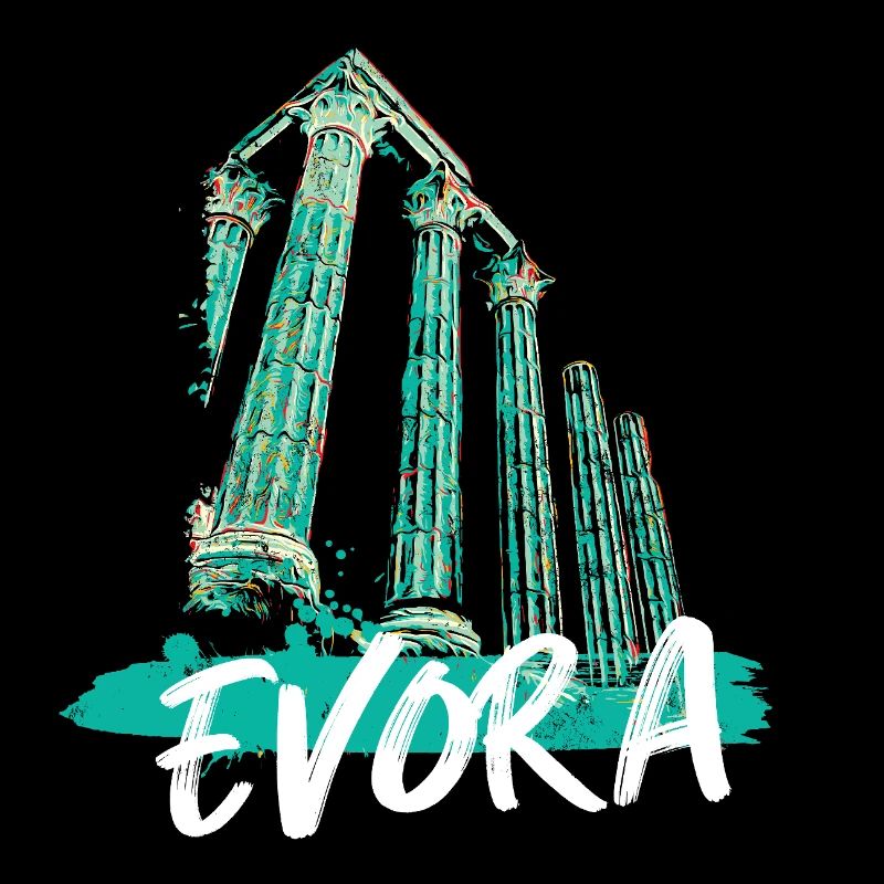 Illustration en turquoise du temple romain d’Évora