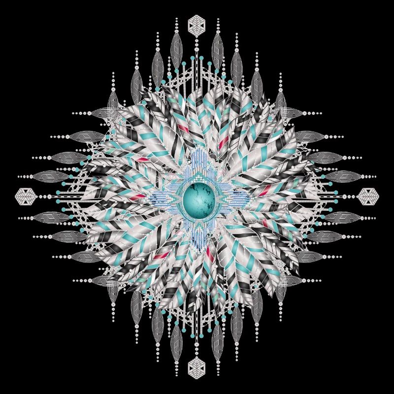 Artful ethnic ornament with silver feathers