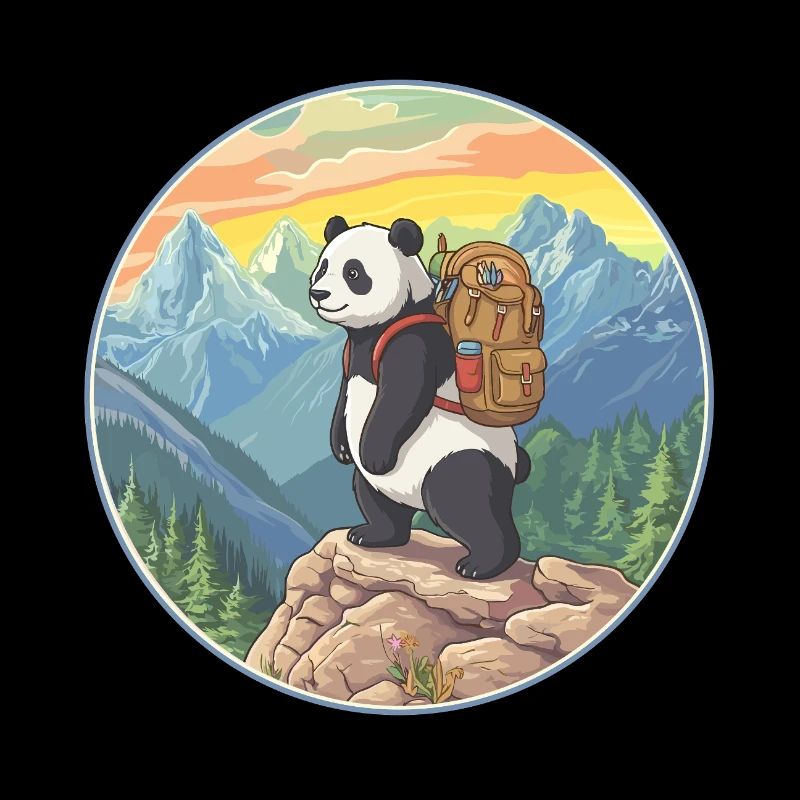 Cute Panda Hiking Camping Mountain Adventure