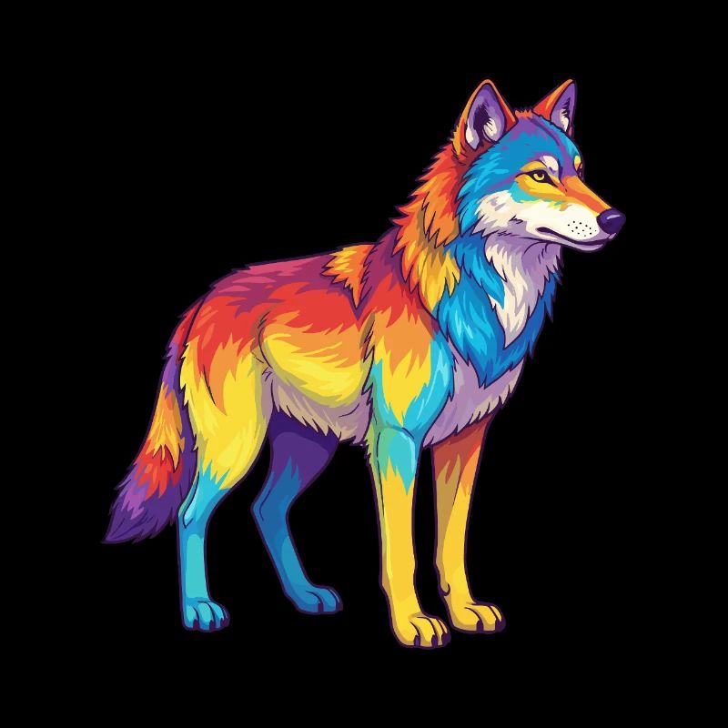Bunte Wolf-Regenbogen-Pop-Art-Aquarell