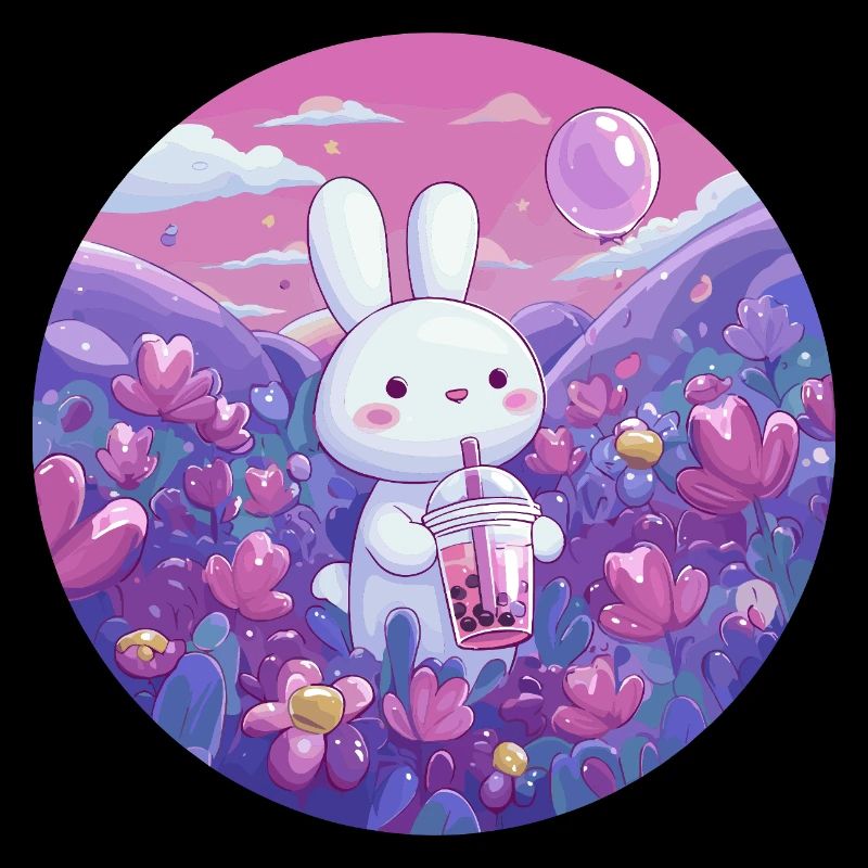 Petit Lapin dans la Mer de Fleurs Pourpre