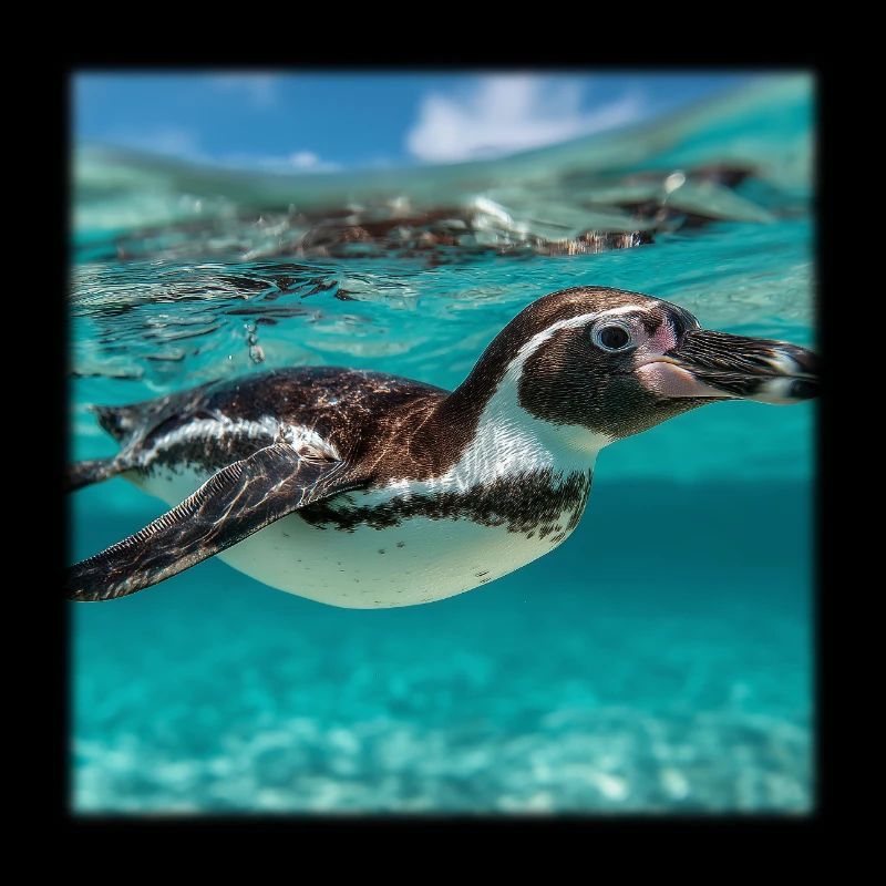 Penguin Under Water Turquoise Ocean Nature Design