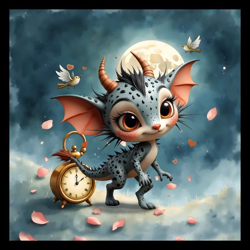 Bébé Dragon de la Nuit avec Horloge