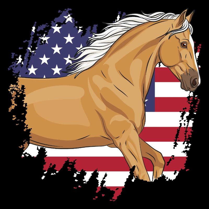 Un cheval palomino et le drapeau des États Unis