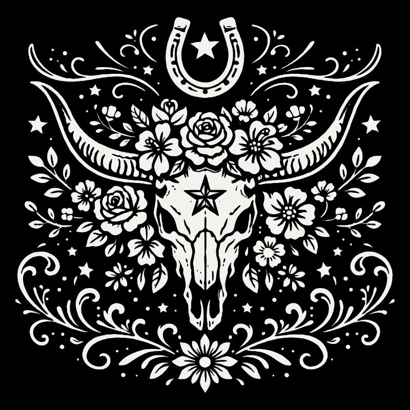 Buffalo Schädel mit Blumen