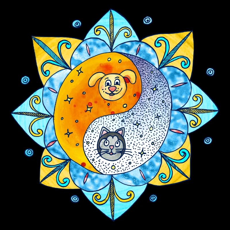 Chien de chat Mignon Yin Yang Symbole Mandala