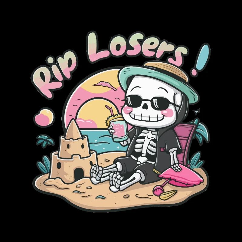 Funny skeleton on the beach – RIP Losers Design