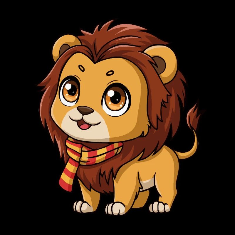 Lion mignon avec écharpe rouge et jaune