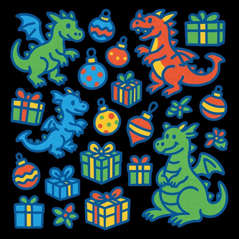 Festive Cartoon Dragon and Gift Pattern