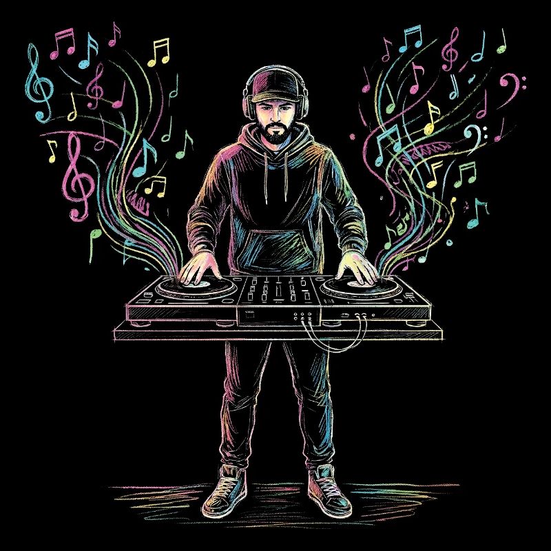 Dj Men Playing Music Mixer Instrument Drawing