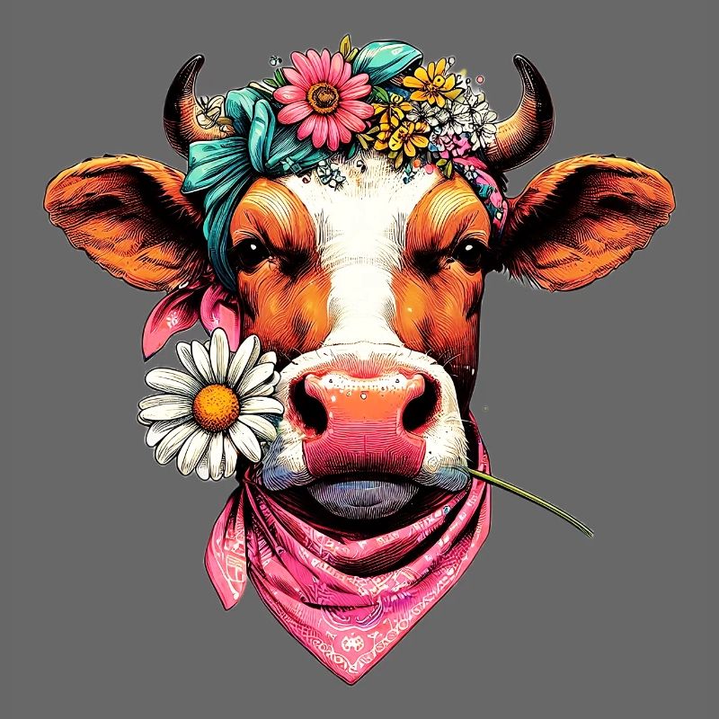 Vache avec des fleurs