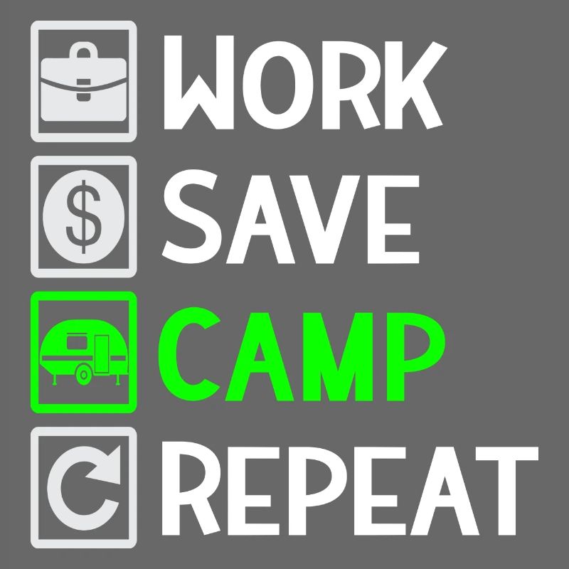 Travailler, économiser, camper, répéter - Camping Spruch