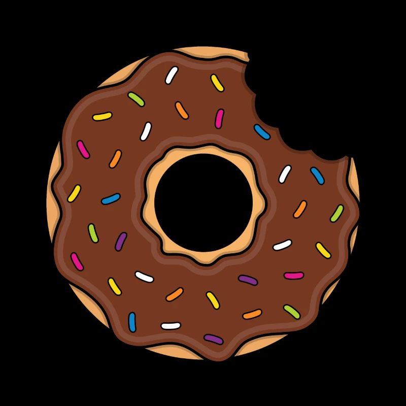 Donut with bite in brown with colorful sugar sprinkles