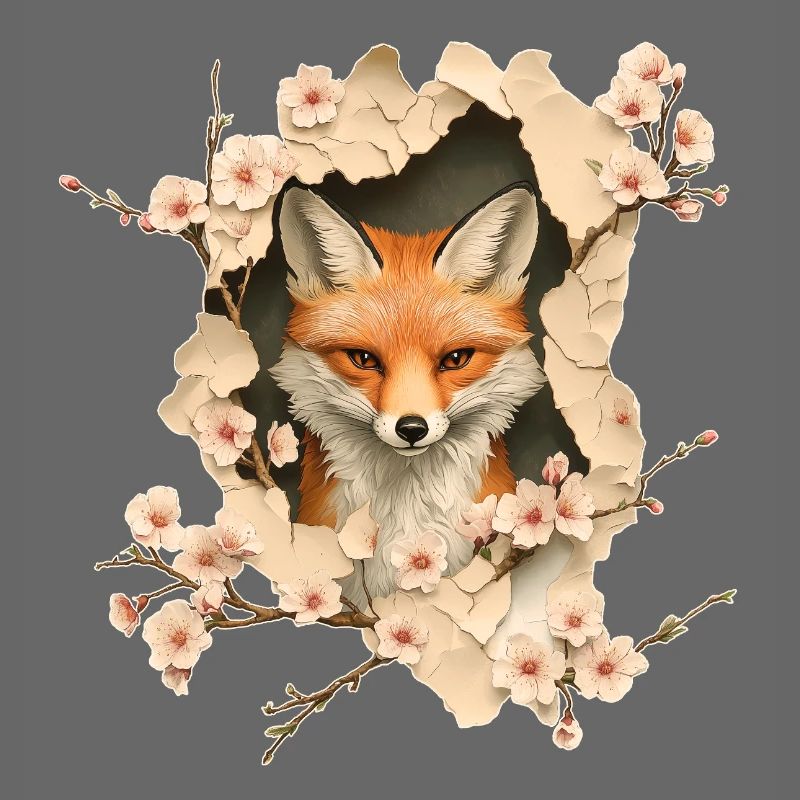 Fuchs mit Kirschblüten