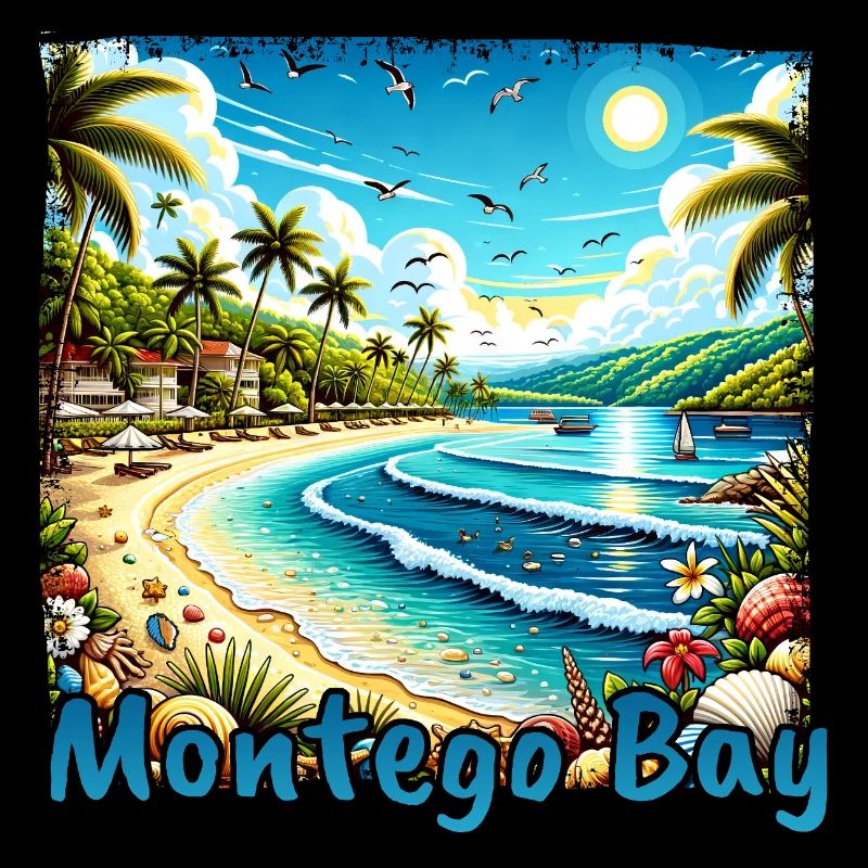 Montego Bay Jamaica Beach Palm Trees Grunge Vacation