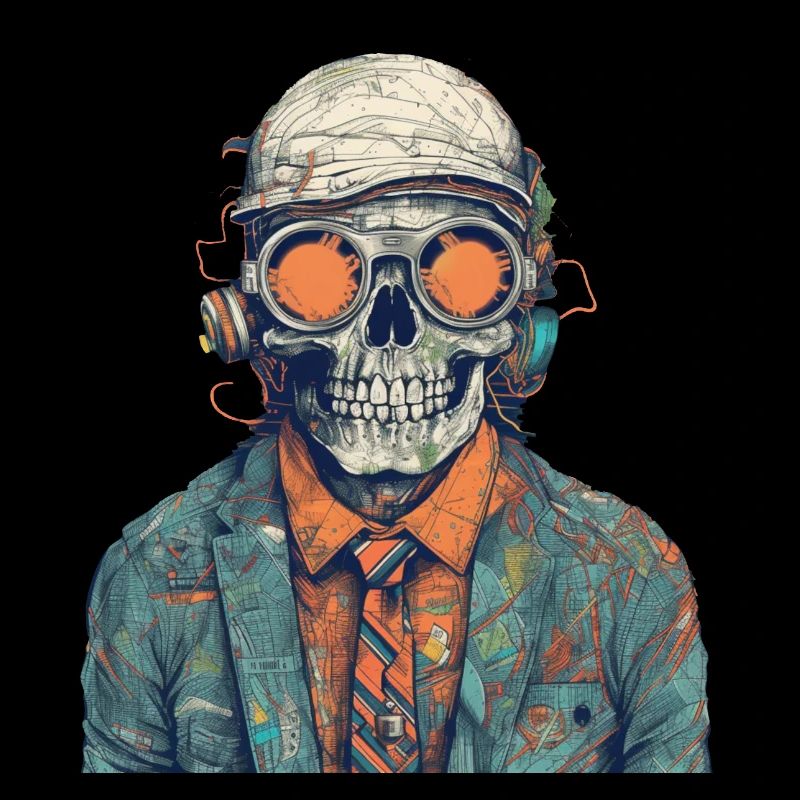 Cool skeleton portrait with sunglasses, cap