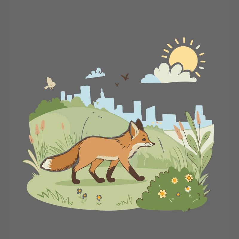 Fuchs auf der Wiese in der Sonne