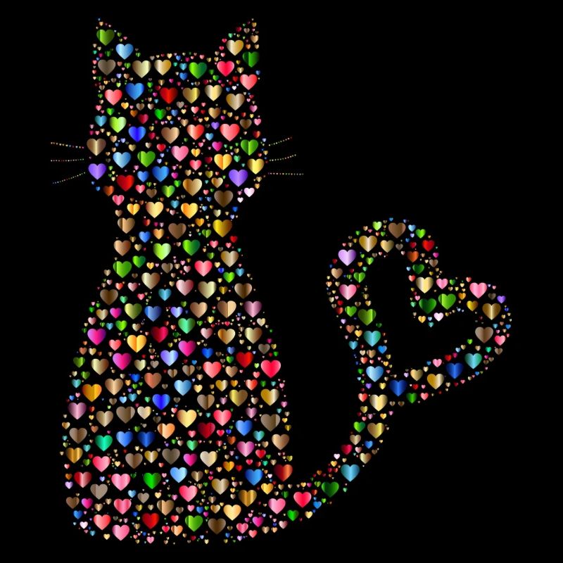 Katze aus bunten Herzen. Geschenkidee