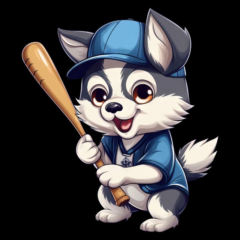 Husky joue au baseball, à la conception sportive de chiens