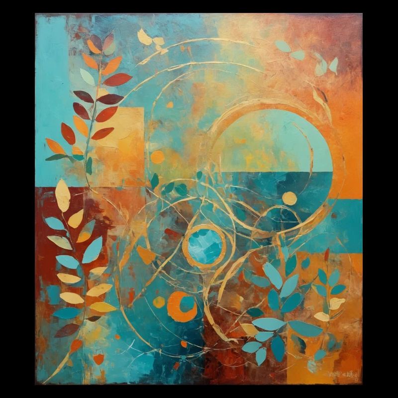 Abstract composition with leaves and circles