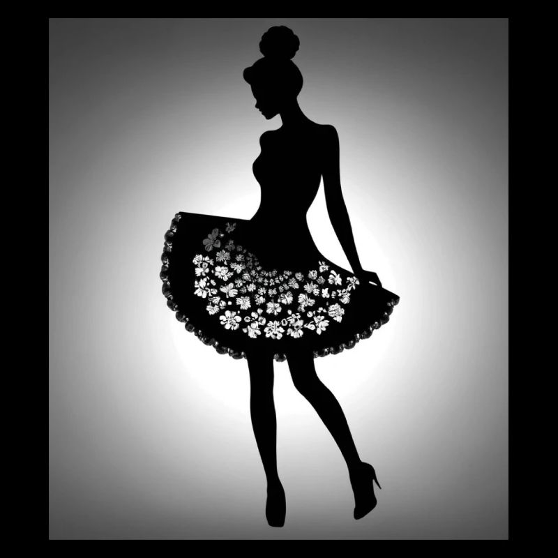 Silhouette d’une femme dans une robe à fleurs