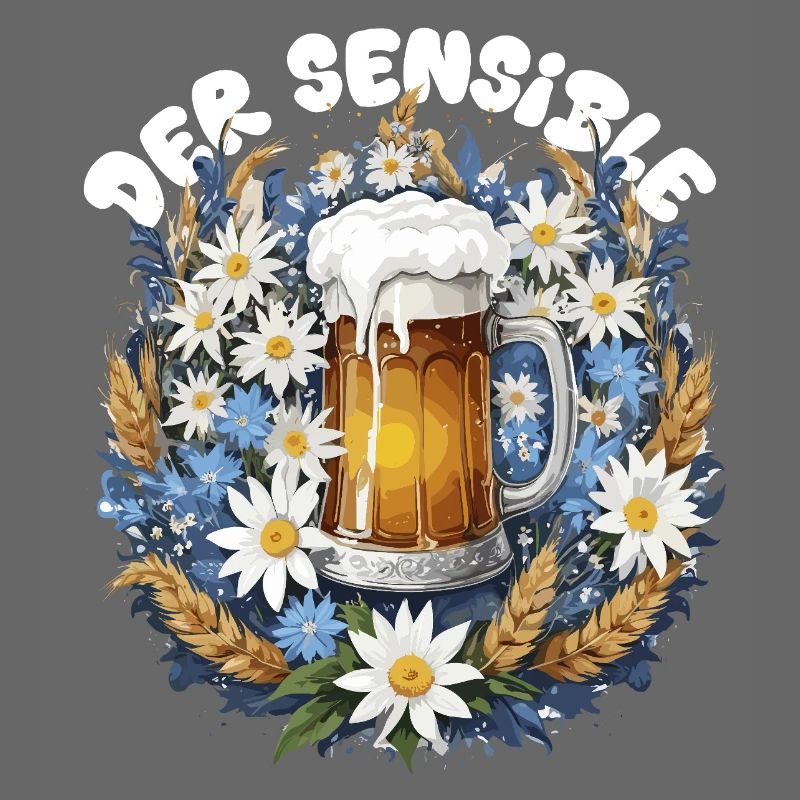 Chope à bière avec décor de camomille et dirndl d’edelweiss