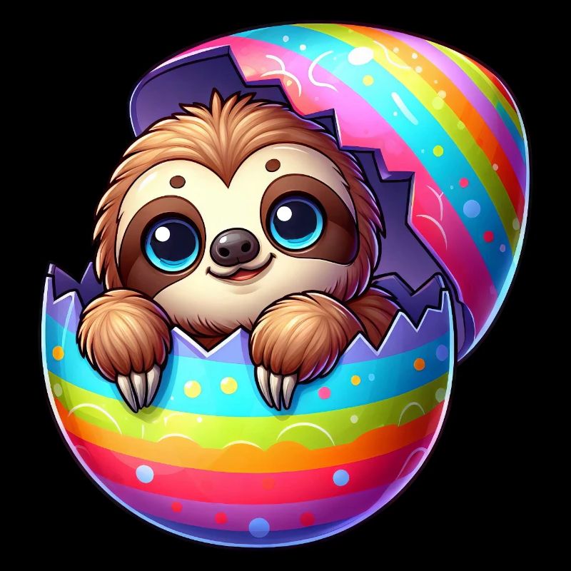 Cute sloth hatching from colorful egg cartoon
