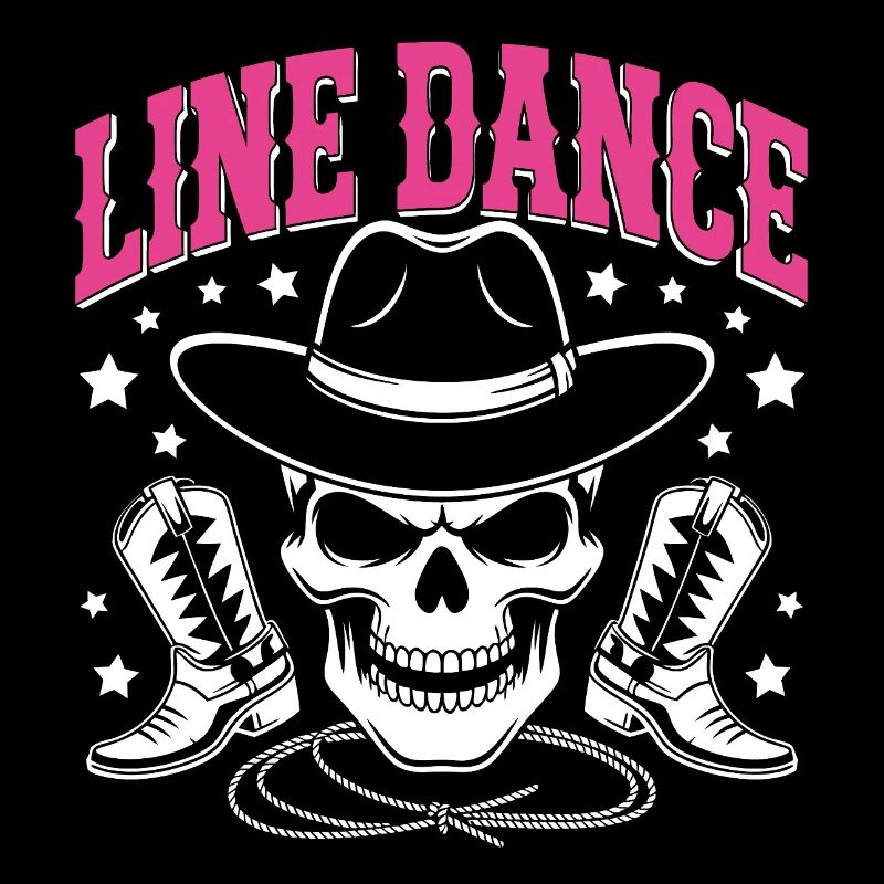 Crâne de danse en ligne avec stetson et bottes et lasso