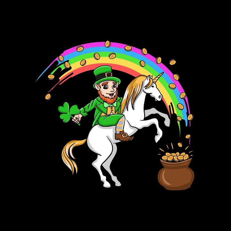 St Patricks Day Leprechaun riding unicorn