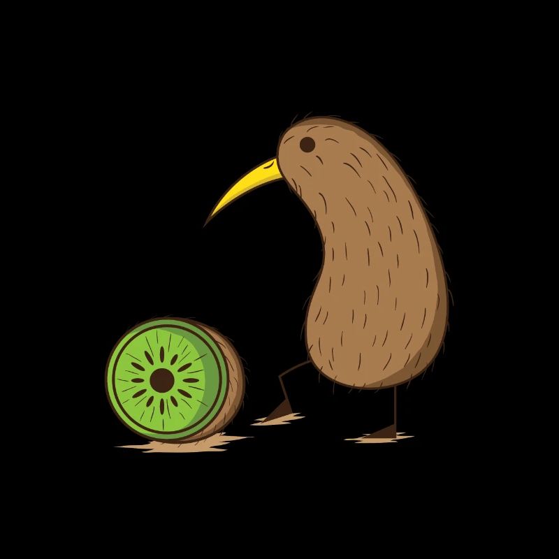 Kiwi bird with a sliced kiwi fruit