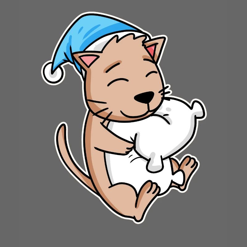 Cat with sleeping cap and pillow