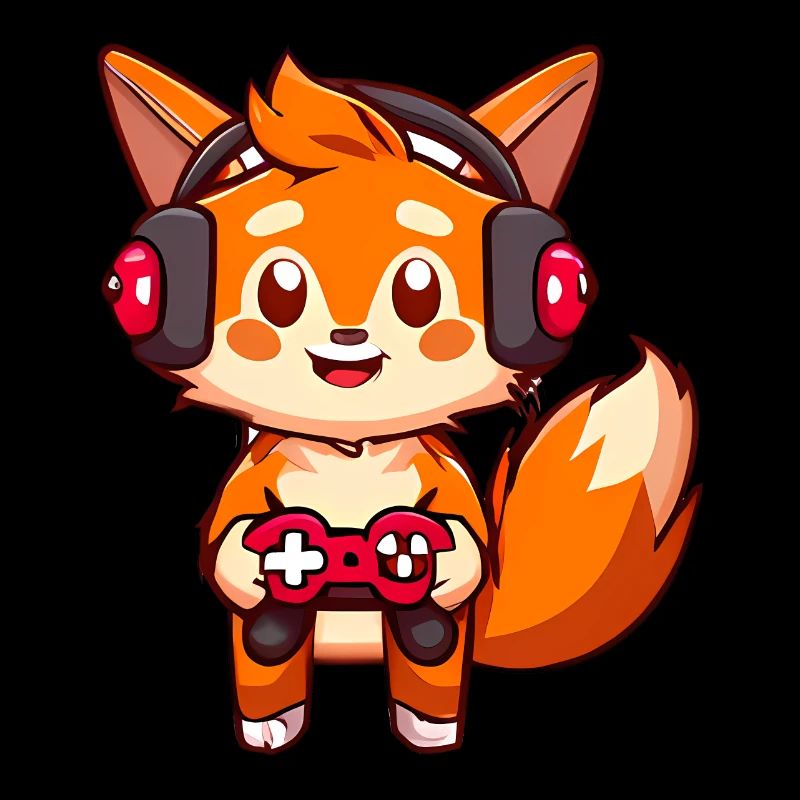 00237 roter Fuchs mit Kopfhörer und Controller