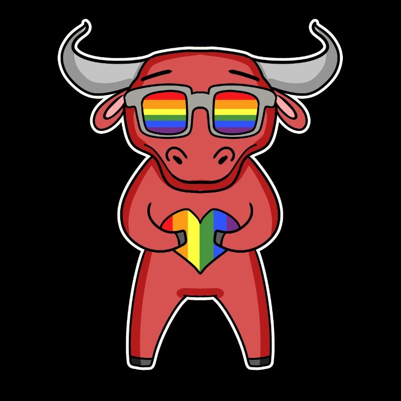 Regenbogen - Stier mit Brille und Herz
