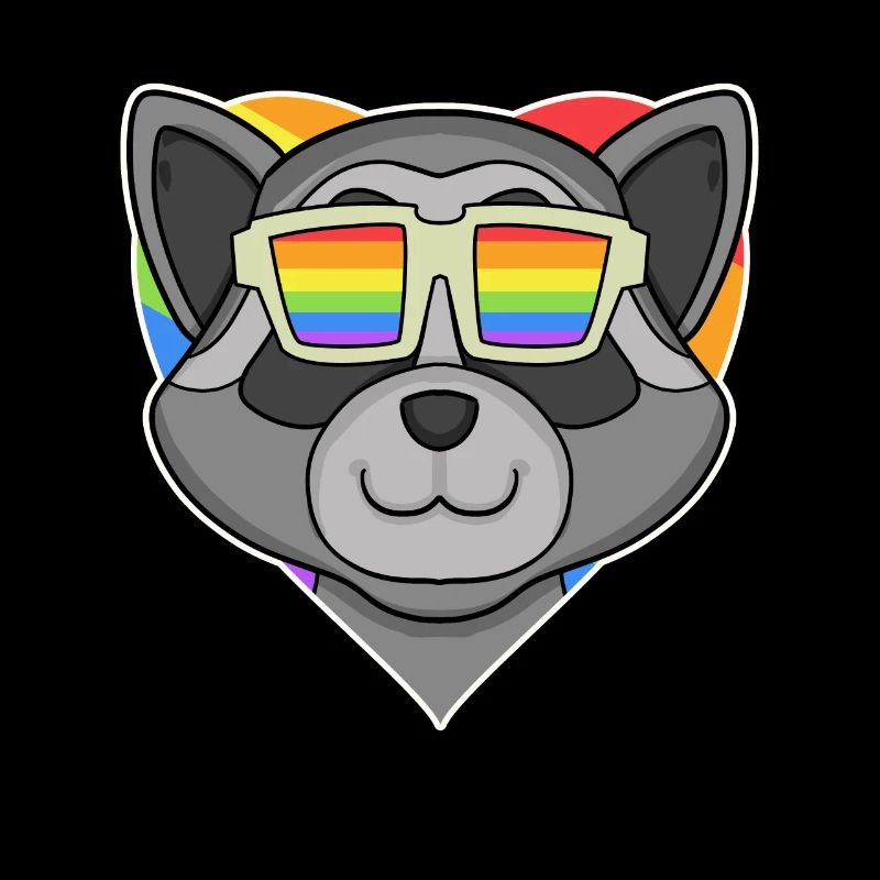 Regenbogen - Waschbär mit Brille und Herz