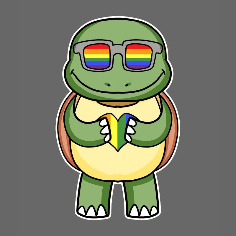 Rainbow - Turtle with glasses and heart