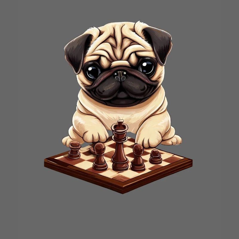 Pug on chessboard: The born chess player