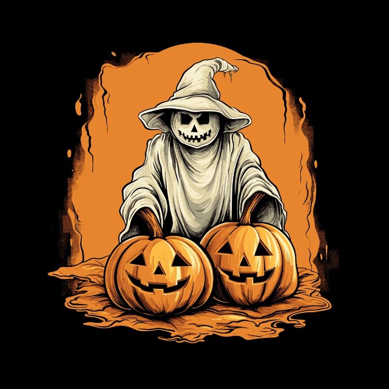 Spooky Ghost with Pumpkins Halloween Design